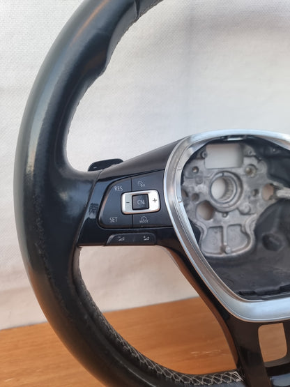 VOLANTE STERZO IN PELLE ORIGINALE USATO CON COMANDI E PALETTE VOLKSWAGEN GOLF 7 2012 - 2019