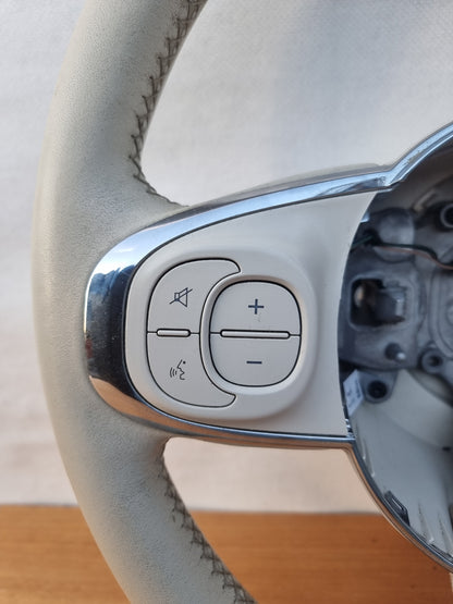 VOLANTE STERZO IN PELLE ORIGINALE USATO CON COMANDI FIAT 500 2007 - 2015