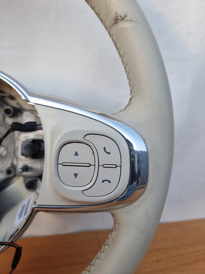 VOLANTE STERZO IN PELLE ORIGINALE USATO CON COMANDI FIAT 500 2007 - 2015