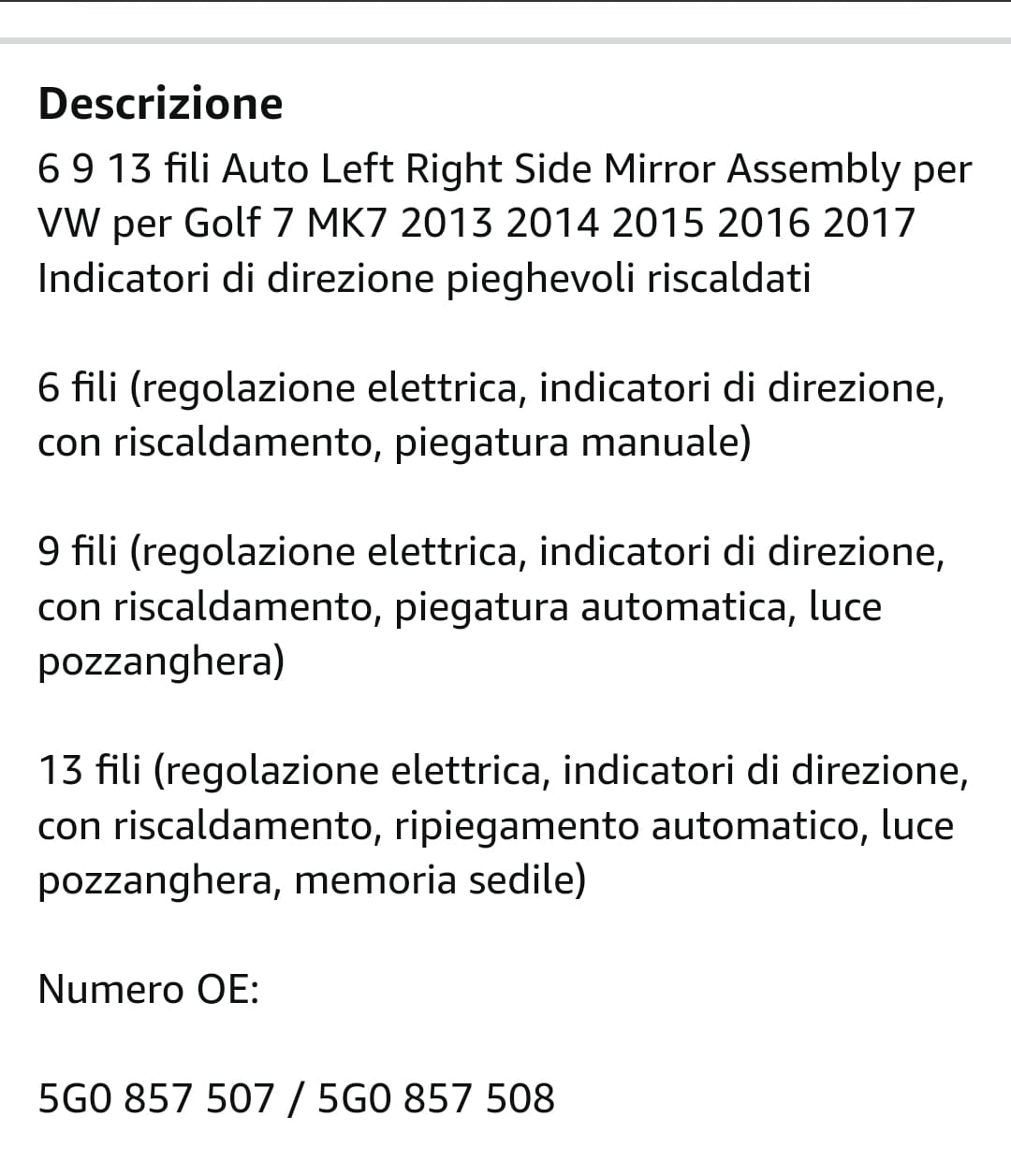 SPECCHIETTO RETROVISORE ORIGINALE USATO VOLKSWAGEN GOLF 7 2012-2019